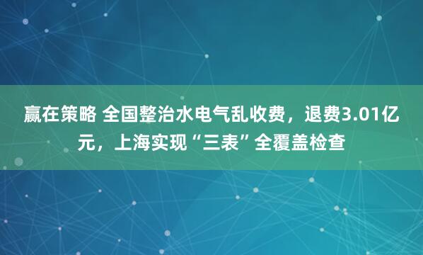 赢在策略 全国整治水电气乱收费，退费3.01亿元，上海实现“三表”全覆盖检查